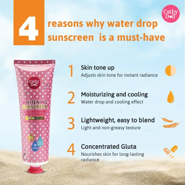 Cathy Doll Whitening Sunscreen Cream SPF 50 PA+++ 60ml – L-Glutathione Sun Protection - Image 3