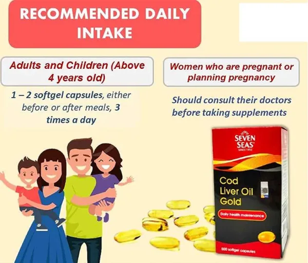 Seven Seas Cod Liver Oil Gold 500 Softgel Capsules – Omega-3 with Vitamins A & D - Image 3