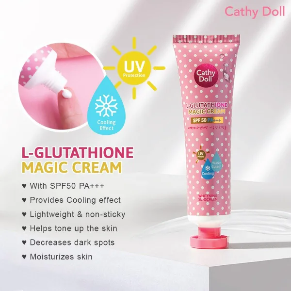 Cathy Doll Whitening Sunscreen Cream SPF 50 PA+++ 60ml – L-Glutathione Sun Protection - Image 4