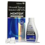Dr. Reddy's Mintop Minoxidil 10% Hair Restore Formula - 60ml, packaged in a predominantly black box with holographic elements and white text, comes as a set that includes both the bottle and a nozzle applicator.