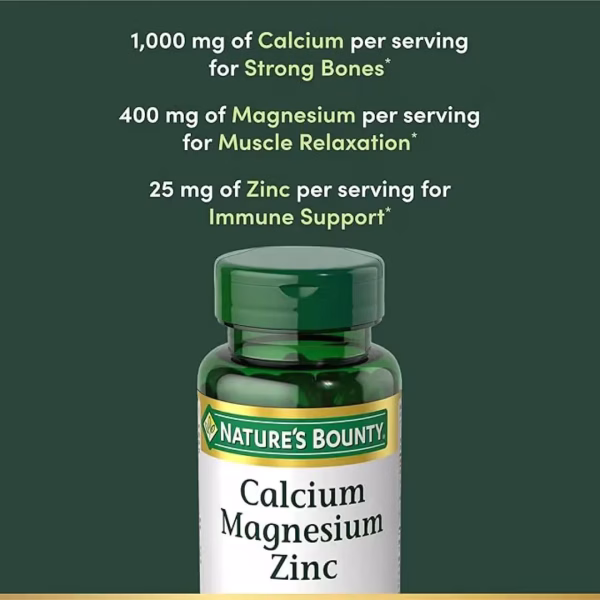 Nature's Bounty Calcium Magnesium Zinc with Vitamin D3 – 100 Coated Tablets | Daily Bone & Immune Health Support - Image 2