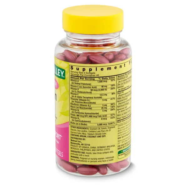 Spring Valley Hair, Skin & Nails Dietary Supplement Gel Capsules 120 Softgels – Beauty Support from Within - Image 3