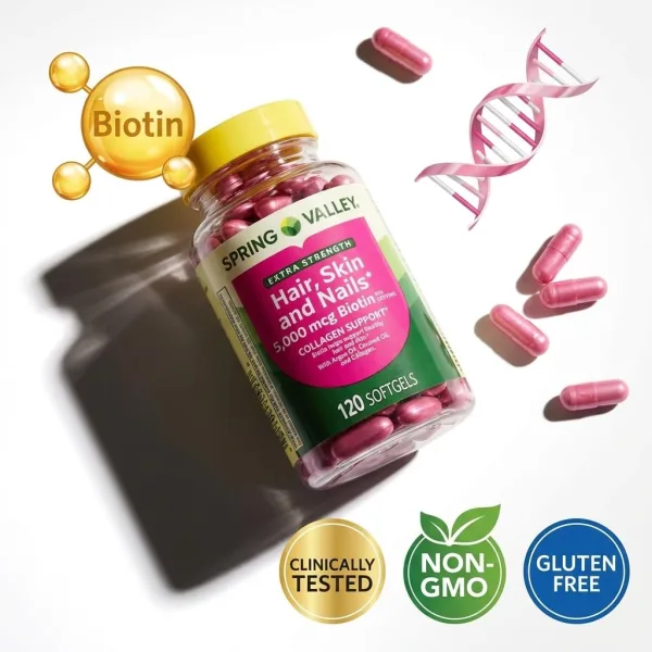 Spring Valley Hair, Skin & Nails Dietary Supplement Gel Capsules 120 Softgels – Beauty Support from Within - Image 4