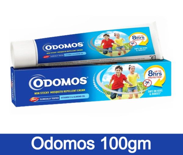 Odomos Blue 100gm Naturals Mosquito Repellent Non-Sticky Cream with Vitamin E & Almond Oil (Made in India) - Image 2