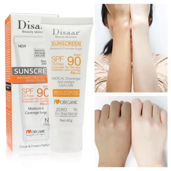 Disaar SPF90 Oil-Free Sunscreen Cream 40g | Instant Protection UVA UVB Foundation PA+++ - Image 2