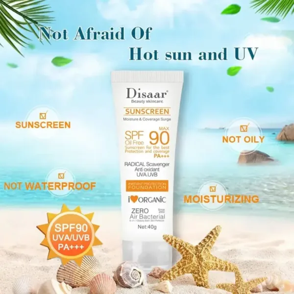 Disaar SPF90 Oil-Free Sunscreen Cream 40g | Instant Protection UVA UVB Foundation PA+++ - Image 3