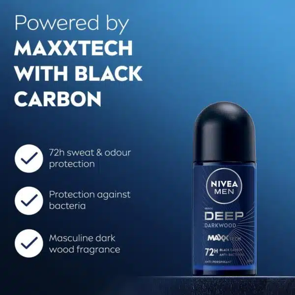 Nivea Men Deep Darkwood Powered by Maxxtech Formula Deodorant Roll On 50ml - Image 2