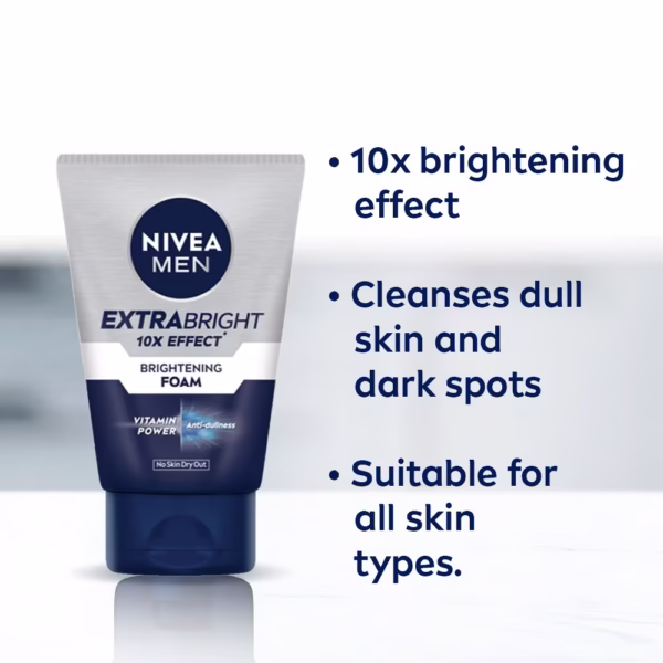 NIVEA MEN Extra Bright 10X Effect Brightening Foam 100g - Image 2