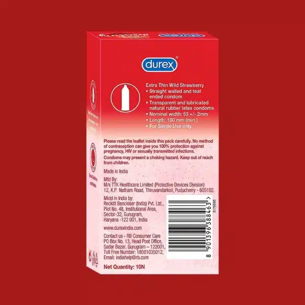 Durex Extra Thin Wild Strawberry Flavoured Condoms (3 Pack) - Image 3