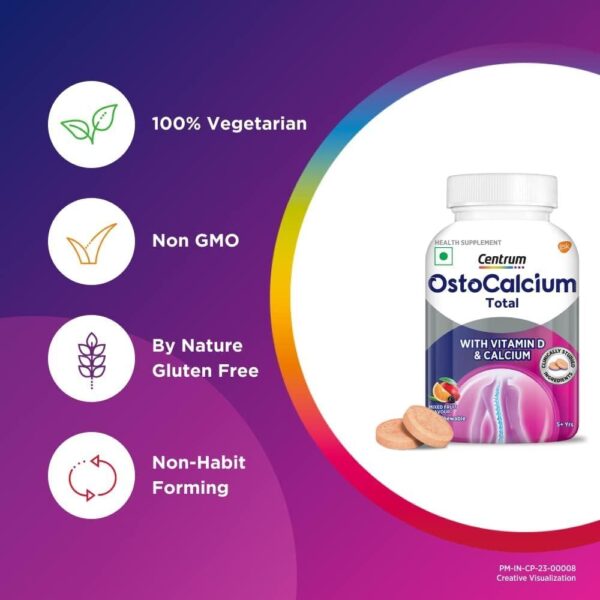 Centrum Ostocalcium Total Mixed Fruit Flavour Chewable Tablets – 30 Tablets - Image 3
