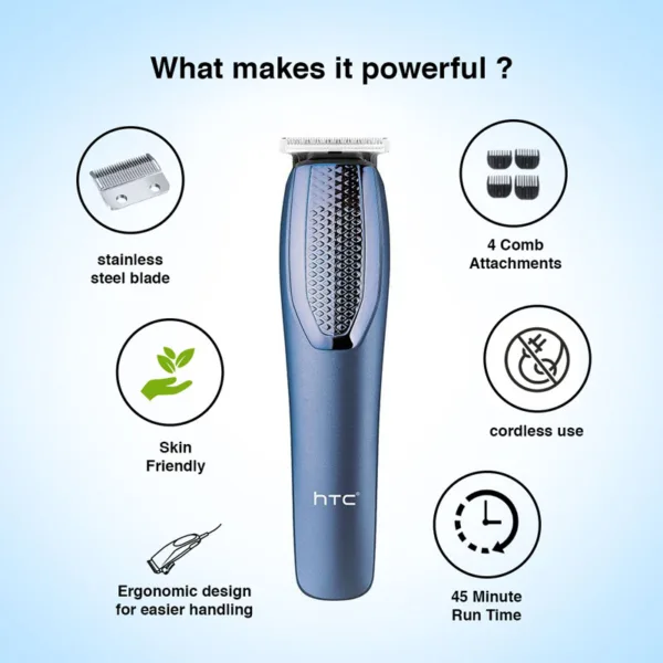 HTC AT 1210 Rechargeable Hair Trimmer -blue - Trimmer - Image 3