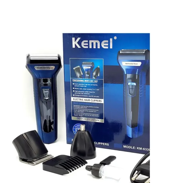 Kemei KM-6330 Grooming Kit 3 in 1 Hair Mustache Beard Shaver Trimmer Clipper for Men - Image 2