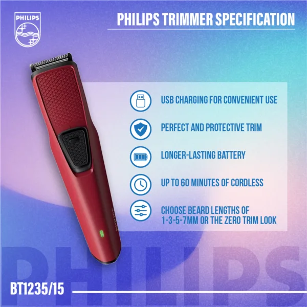 Philips BT1235/15 Beard Trimmer for Men – Skin-Friendly, Dura-Power Technology, USB Rechargeable - Image 3