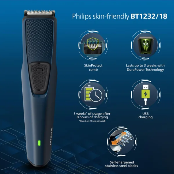 Philips BT1232/18 Beard Trimmer Series 1000 – SkinProtect Comb, Self-Sharpening Blades & Cordless Convenience - Image 3