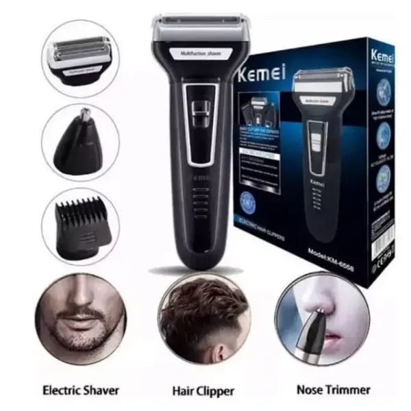Kemei KM-6330 Grooming Kit 3 in 1 Hair Mustache Beard Shaver Trimmer Clipper for Men - Image 3