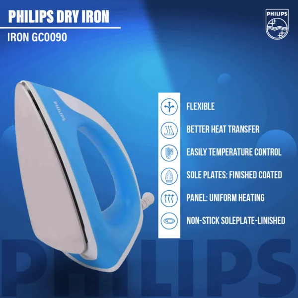 Philips GC090/20 Classic Dry Iron – Comfortable & Efficient Ironing (Official Philips Product) - Image 3