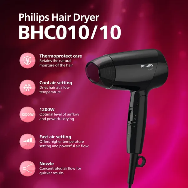 Philips BHC010/10 Essential Care Compact Hair Dryer | 1200 Watt - Image 2