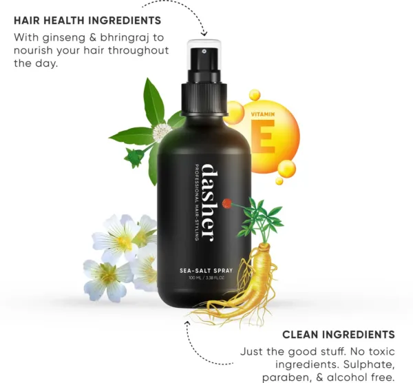 Dasher Sea Salt Spray (100 ML) Hair Volume, Texture, Smooth Hair With Bhringraj, Vitamin E - Hair Styling - Image 2