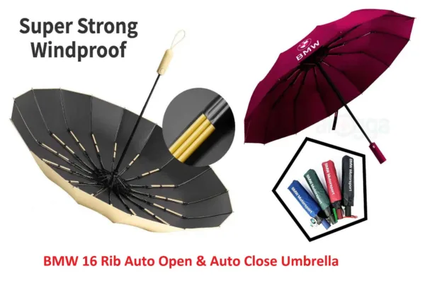 Original BMW Motorsports 16 Rib auto open & close Umbrella 100% Waterproof - Image 3