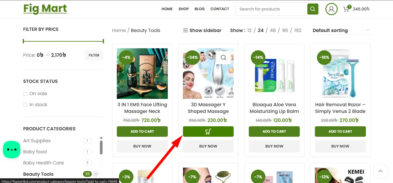 add to cart button click
