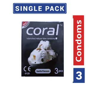Coral vanilla condom 180mm x 53mm lubricated natural latex