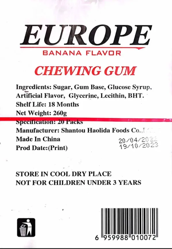 Imported banana flavoured stick gum 10 box household pack