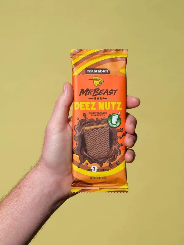 MrBeast Deez Nuts peanut butter chocolate bar imported from USA