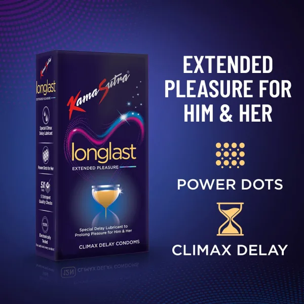 Climax delay condom with raised dots from KamaSutra Pleasure Series
