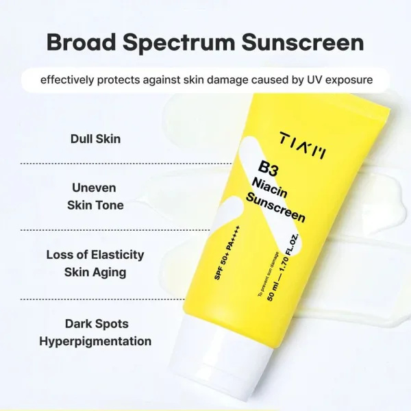 Tiam B3 sunscreen photostable UV filters no white cast