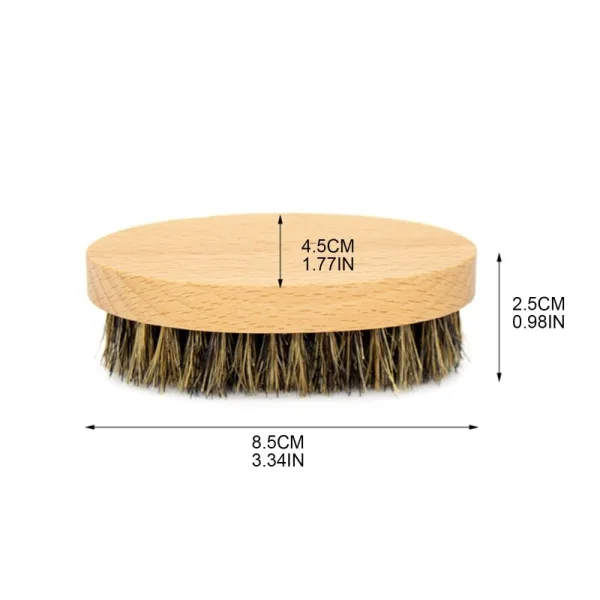 Palm held boar bristle beard grooming brush for facial hair