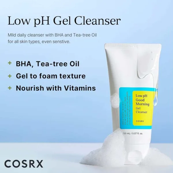 COSRX Low pH Good Morning Gel Cleanser texture and packaging detail