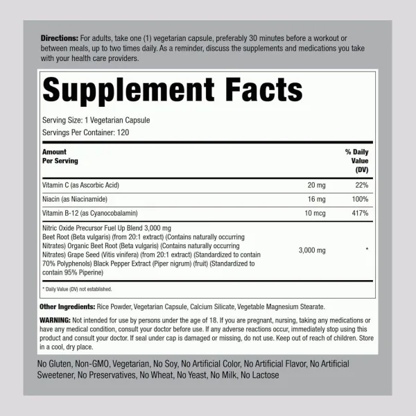 Beet root capsules with nitrates for nitric oxide support 120 capsules