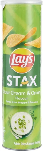 Lay's Stax sour cream and onion potato chips 100g tube
