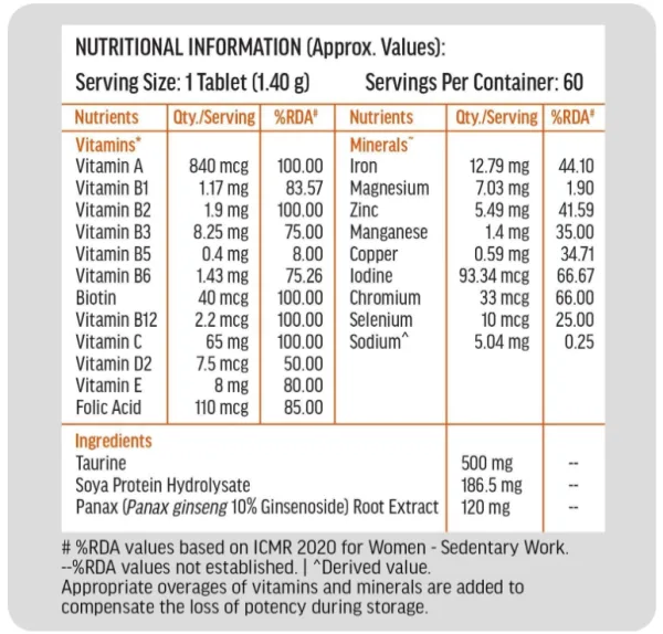 Daily multivitamin tablets with ginseng extract taurine multiminerals