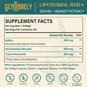 NAD+ supplement softgels with trans-resveratrol for cellular energy