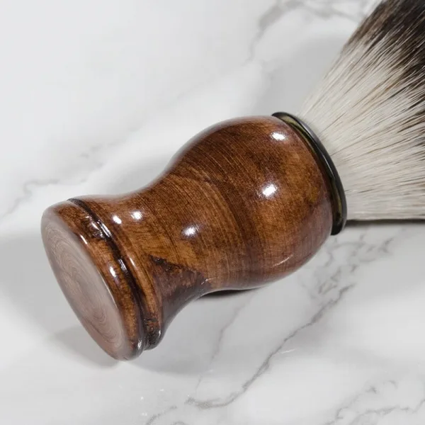 Men's shaving brush with turned wooden handle barber style