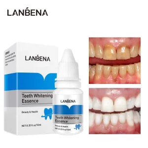 Lanbena teeth whitening essence being applied to teeth after brushing