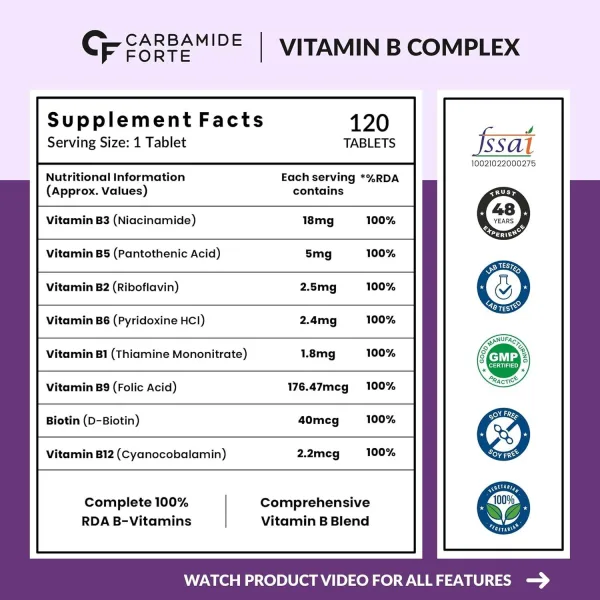 Carbamide Forte vitamin B complex 120 tablets 100 percent RDA