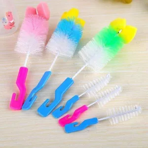 Bottle brush and nipple brush set for baby bottles