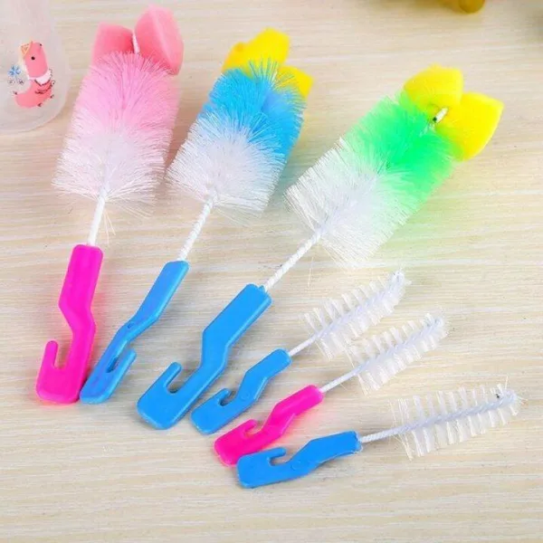 Bottle brush and nipple brush set for baby bottles