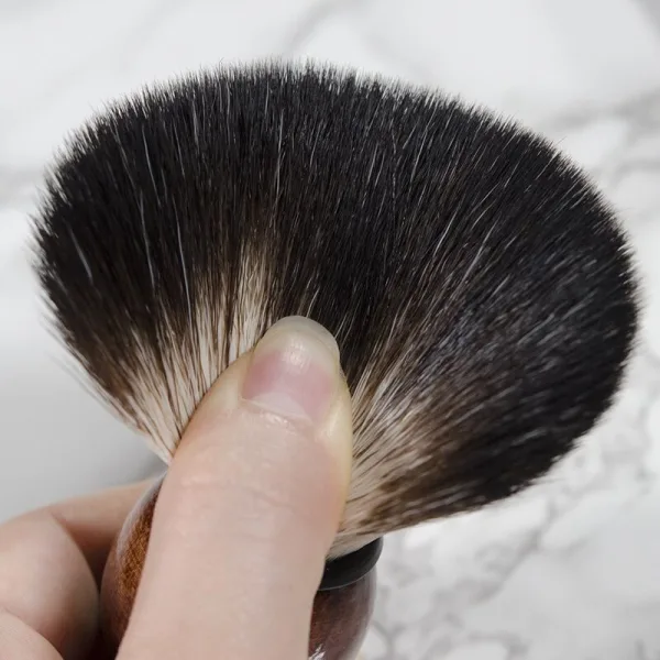 Men's shaving brush with turned wooden handle barber style