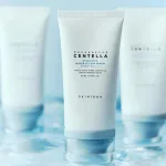 Korean centella sunscreen SPF 50+ with hyaluronic acid and pump dispenser