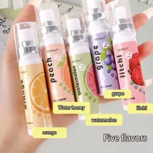 Portable breath freshener spray with lychee peach and grape flavours