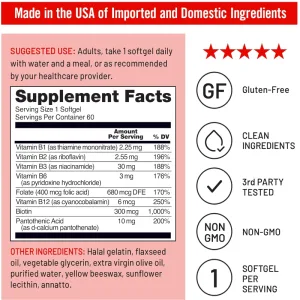Vitamin B complex tablets for energy nervous system and immune support
