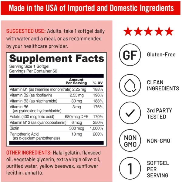 Vitamin B complex tablets for energy nervous system and immune support