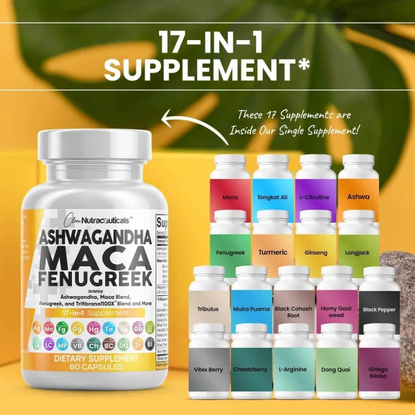 Herbal adaptogen blend capsules with ashwagandha and maca root 60 count