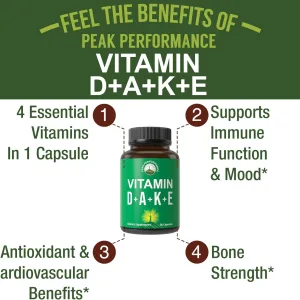 ADK vitamin supplement capsules with vitamin D3 A K2 E 30 count