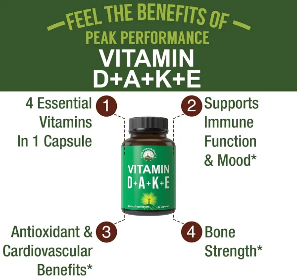 ADK vitamin supplement capsules with vitamin D3 A K2 E 30 count