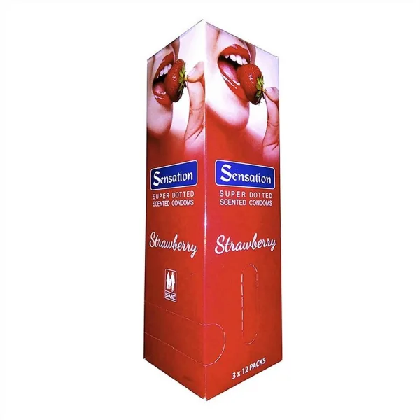 Sensation strawberry super dotted condom full box bulk pack