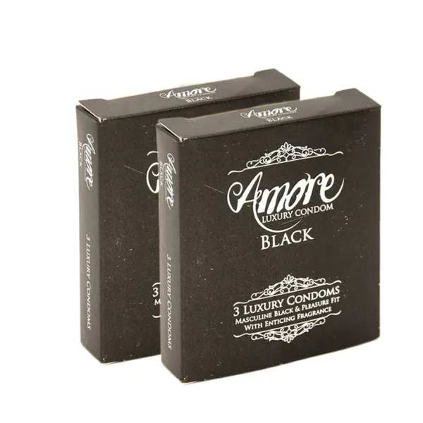 Amore black condom twin pack six pieces total